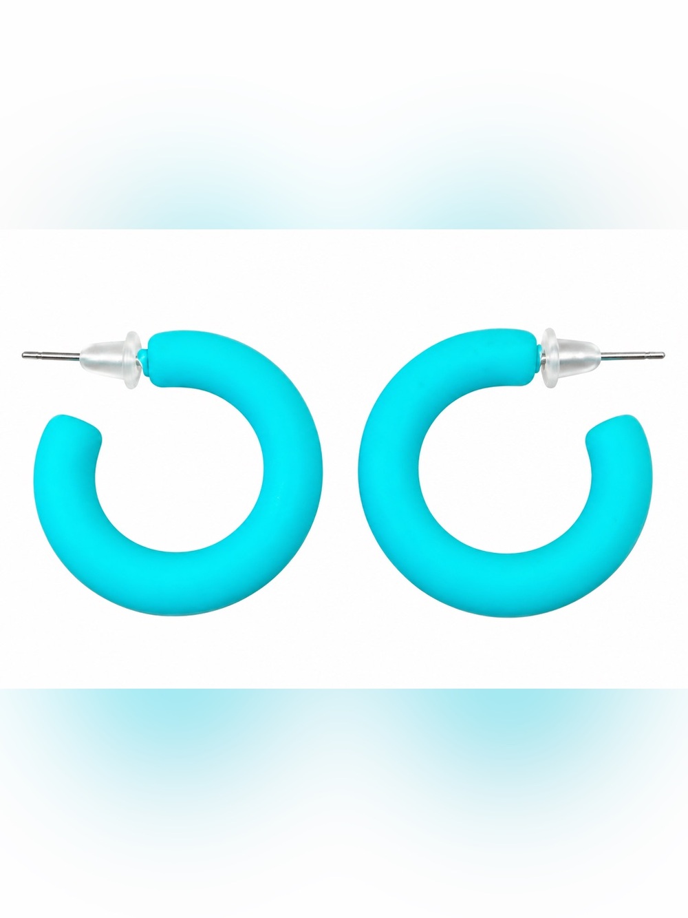 Turquoise Blue Chunky Hoop Earrings Matte Statement Post Backs